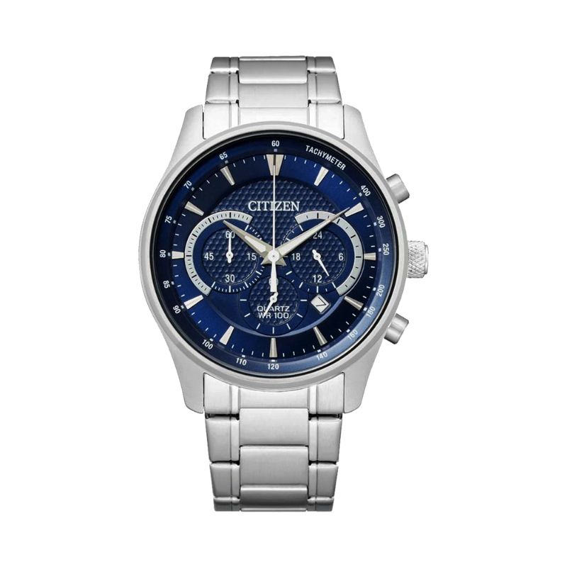 Citizen AN8190-51L plavi brojčanik, čelično kućište i narukvica, hronograf sa tri podbroja, datum, 42 mm, mineralno staklo.