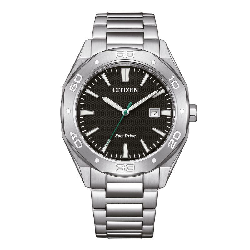 Citizen BM7631-52E muški Eco-Drive sat: crni brojčanik, srebrno kućište i metalna narukvica, promjer 41 mm, mineralno staklo, prikaz datuma, oznake i kazaljke sa svjetlećim premazom.