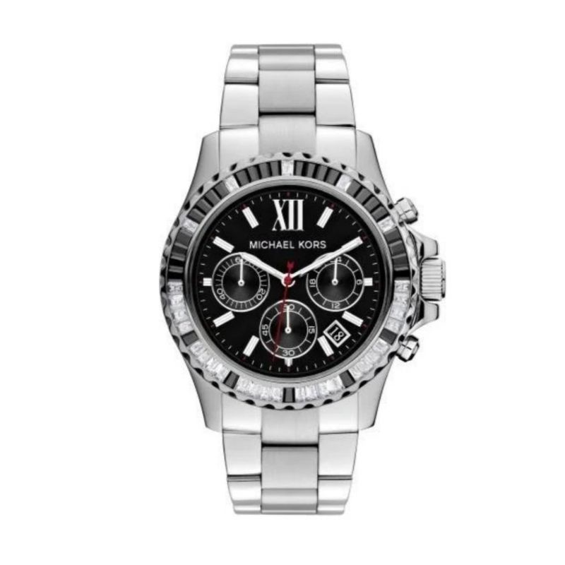 Michael Kors MK5753 ženski sat sa crnim brojčanikom, čeličnom narukvicom i bezelom ukrašenim kristalima, model Parker.