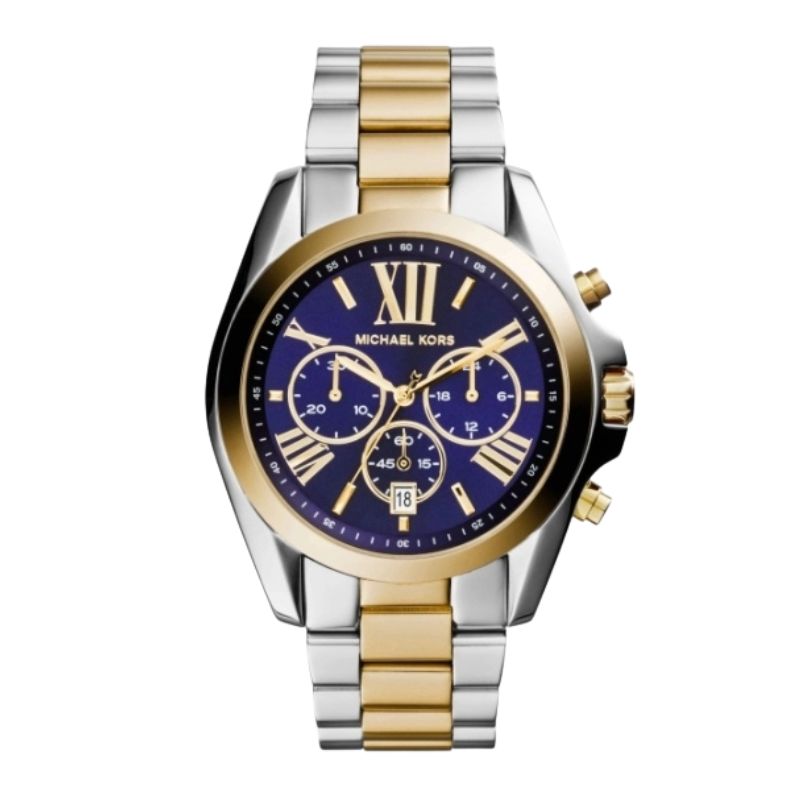 Michael Kors MK5976 ženski sat s plavim brojčanikom, dvo-bojnom čeličnom narukvicom i kronograf funkcijom iz kolekcije Bradshaw.