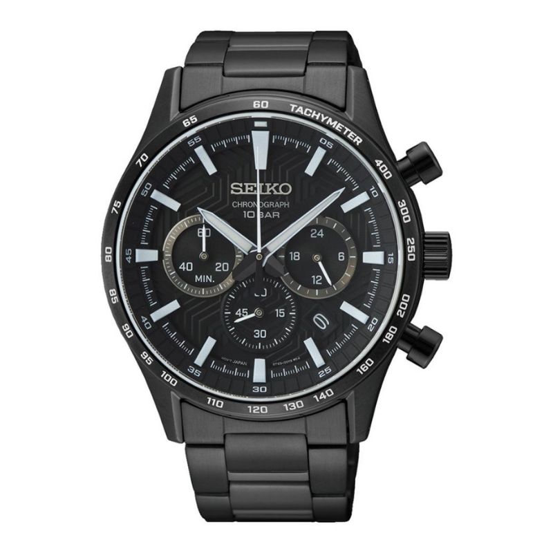 Seiko SSB415P1 muški kvarcni hronograf, crni brojčanik sa hronograf funkcijama, kućište od čelika s PVD premazom prečnika 43 mm, safirno staklo, čelična PVD narukvica, vodootpornost 100 m.
