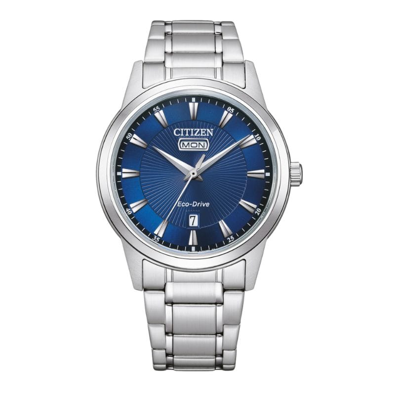 Citizen AW0100-86LE muški sat plavi brojčanik Eco Drive metalna narukvica dan datum