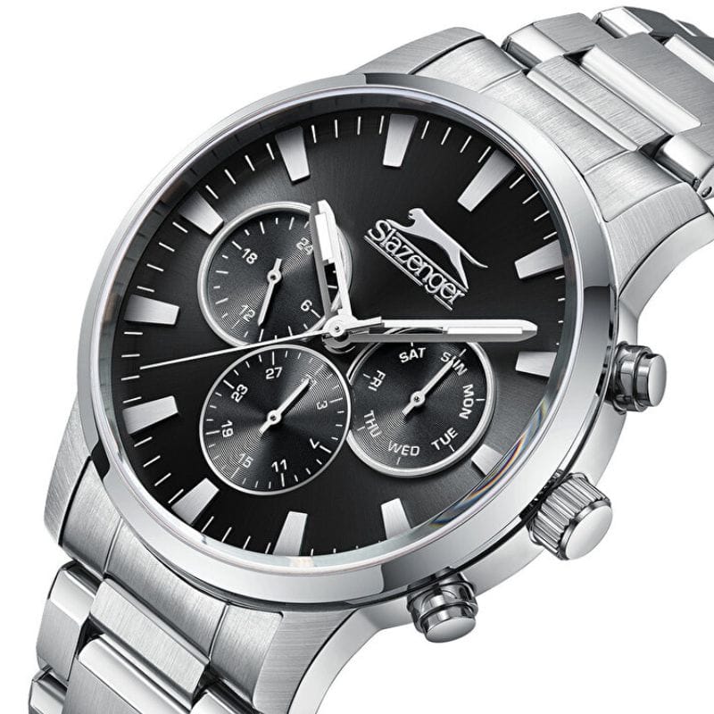 Slazenger SL.09.2356.2.03 muški sat crni brojčanik multifunkcionalni metalna narukvica
