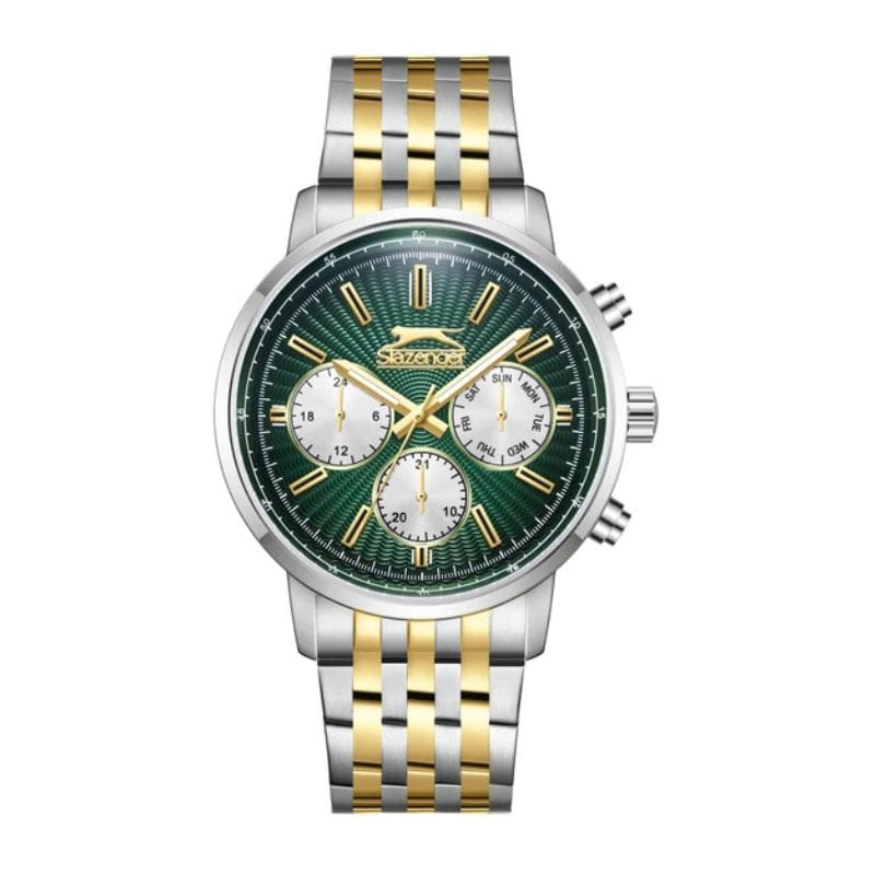 Slazenger SL.09.2391.2.05 muški sat zeleni brojčanik zlatno-srebrena metalna narukvica multifunkcionalni