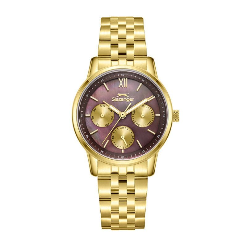 Slazenger SL.09.2471.4.04 ženski sat ljubičasti brojčanik zlatni multifunkcionalni metalna narukvica