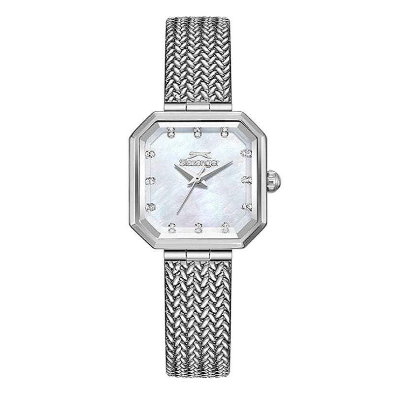 Slazenger SL.09.2534.3.01 ženski sat sedef brojčanik cirkoni srebrena pletena metalna narukvica