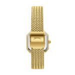 Gold woven metal watch band with a deployment clasp